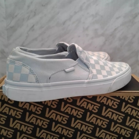 Vans Baby Blue G-dragon GD Canvas Checkerboard mens 8.5 womens size 9.5 Slip On - Picture 4 of 7